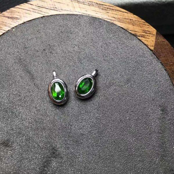 oval shape small natural diopside bead inlaid sterling silver charm - Image 3