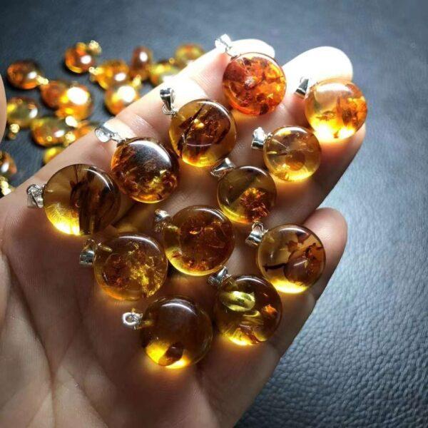 oblate shape small natural flower amber bead sterling silver charm - Image 3