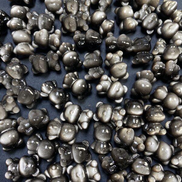 5 pcs / 10 pcs cute bear shape natural silver obsidian bead - Image 3