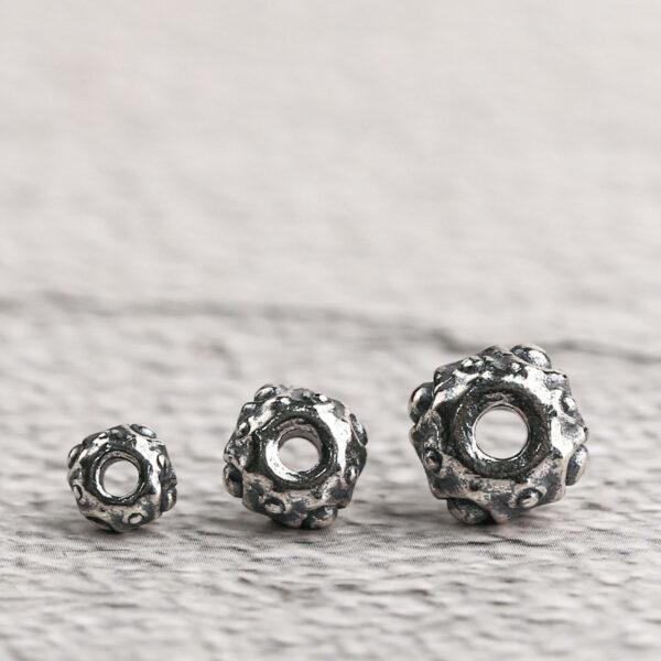 bumps pattern rondelle shape s925 sterling silver bead, oxidized silver rondelle bead - Image 3