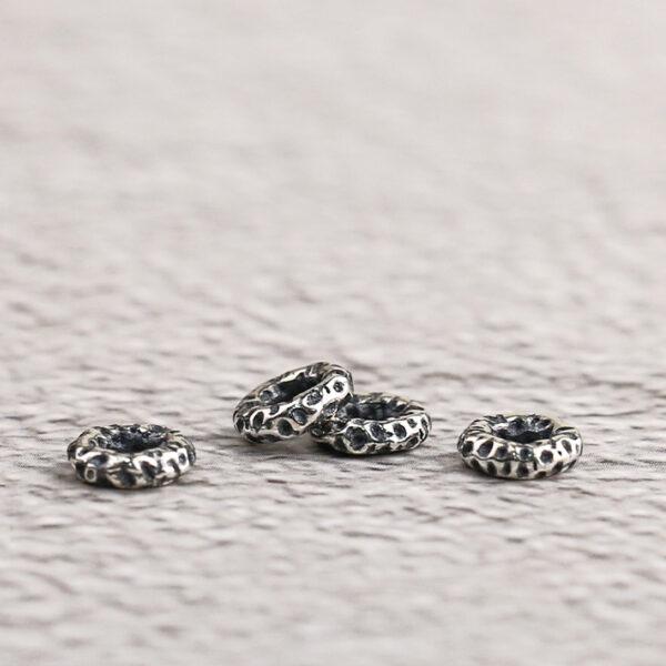 small pits pattern ring shape s925 sterling silver bead, oxidized silver ring bead - Image 3