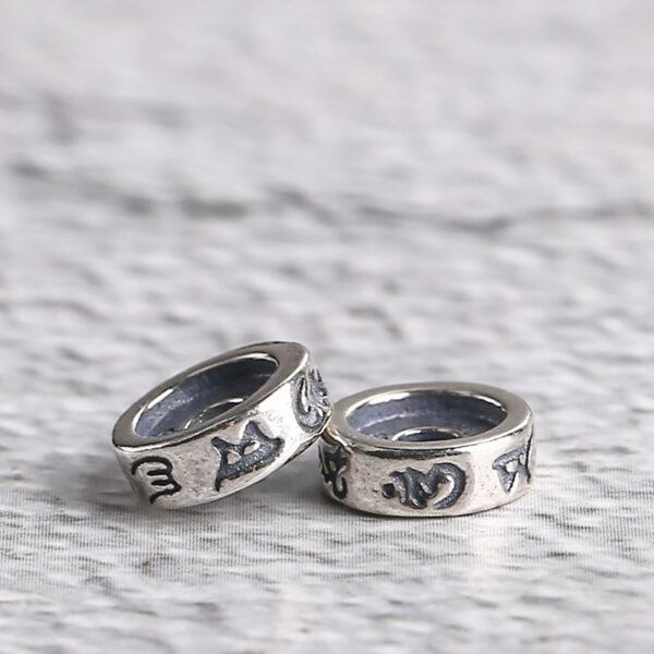 Buddhist six-syllable mantra pattern gasket shape s925 sterling silver bead, oxidized silver gasket bead - Image 3
