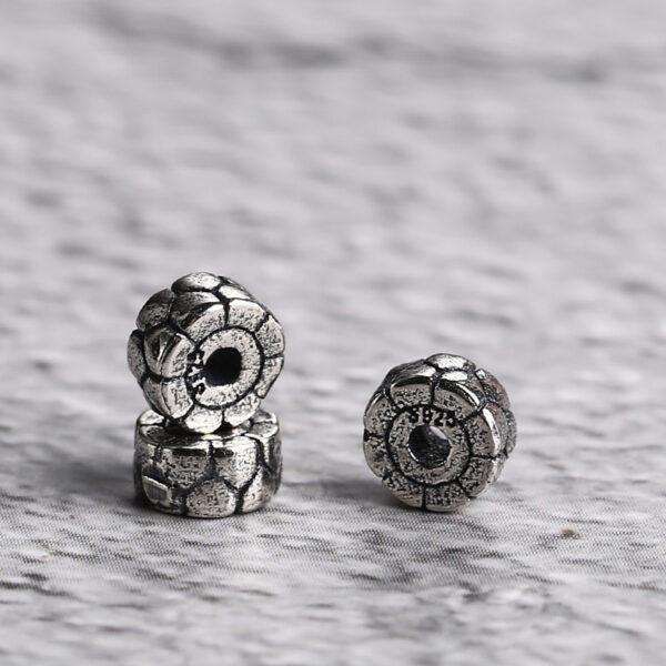 Cracking surface rondelle shape s925 sterling silver bead, oxidized silver rondelle bead - Image 3