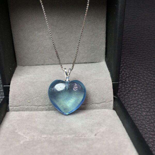 double-sided heart shape natural aquamarine bead sterling silver charm - Image 3
