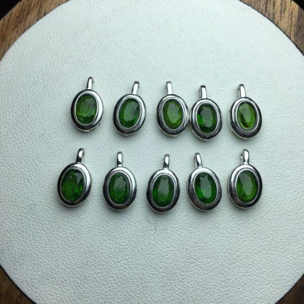 facet surface oval shape small natural diopside bead inlaid sterling silver charm - Image 3