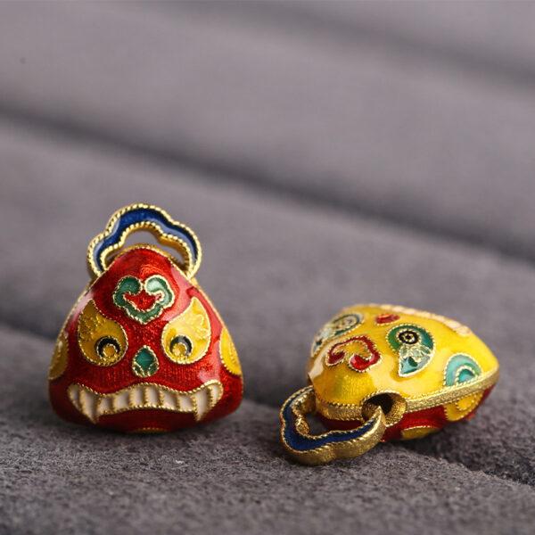 beast pattern triangle shape gild sterling silver charm bead, enamel beast charm - Image 3
