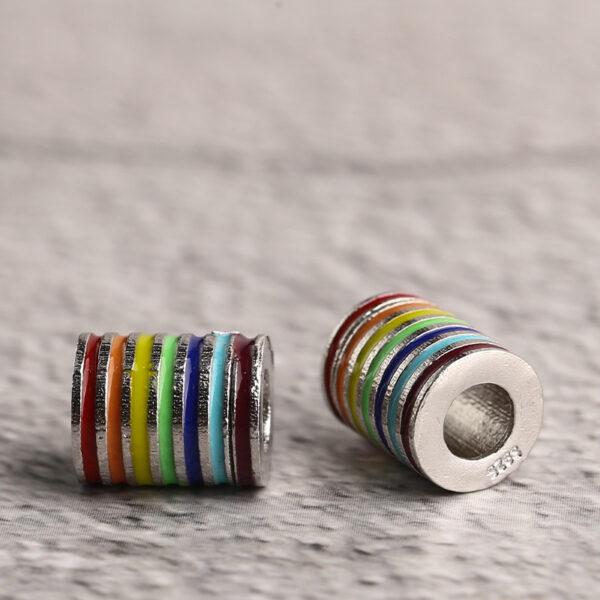 rainbow strips tube shape sterling silver bead, enamel tube bead - Image 3