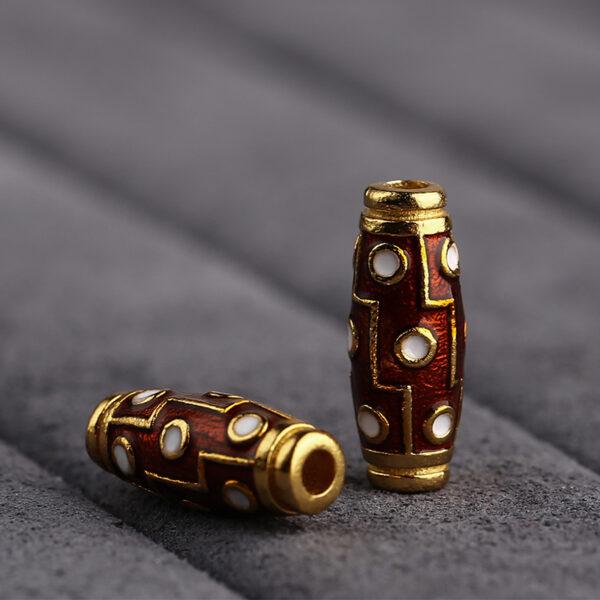 Dzi bead pattern oval shape gild sterling silver bead, enamel Dzi bead - Image 3