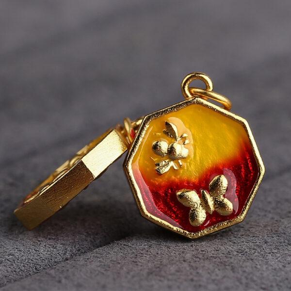 butterfly and bee pattern polygon shape gild sterling silver charm bead, enamel polygon charm - Image 3