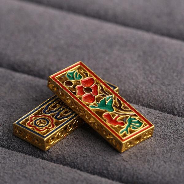 hollow peony flower pattern rectangle shape gild sterling silver bead, enamel flower bead - Image 3