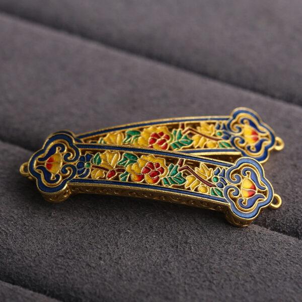 hollow flowers pattern curved rectangle ruyi shape gild sterling silver bead, enamel flowers bead - Image 3