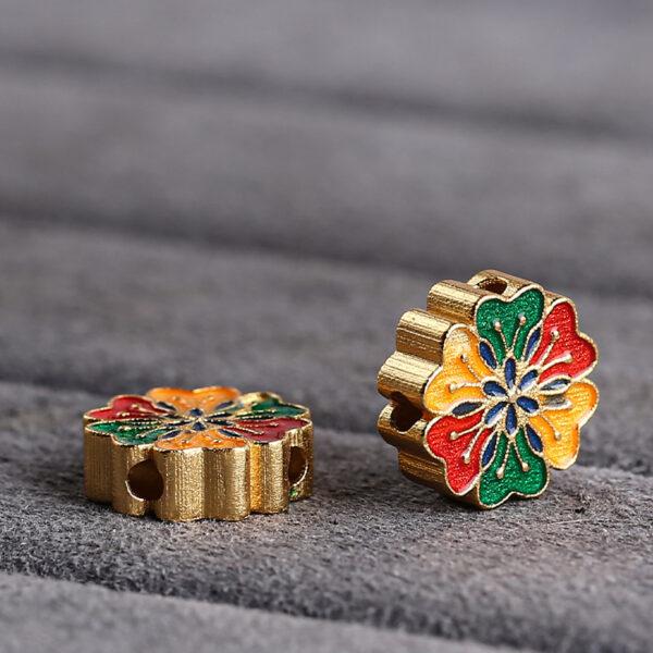 lotus flower shape gild sterling silver bead, enamel flower bead - Image 3