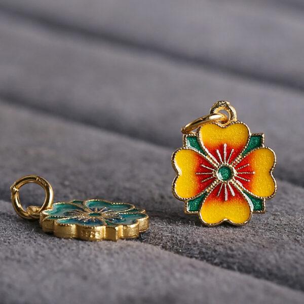 four leaf clover shape gild sterling silver charm bead, enamel flower charm - Image 3