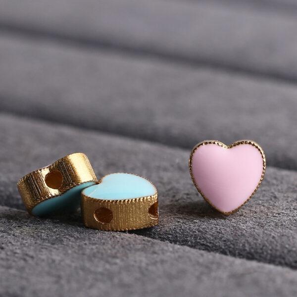 heart shape gild sterling silver bead, enamel heart bead - Image 3