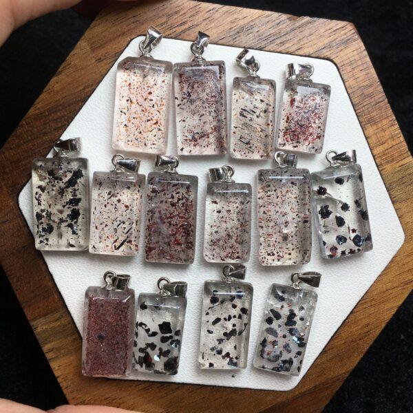 spots pattern rectangle shape natural Super Seven quartz bead sterling silver charm - Image 3