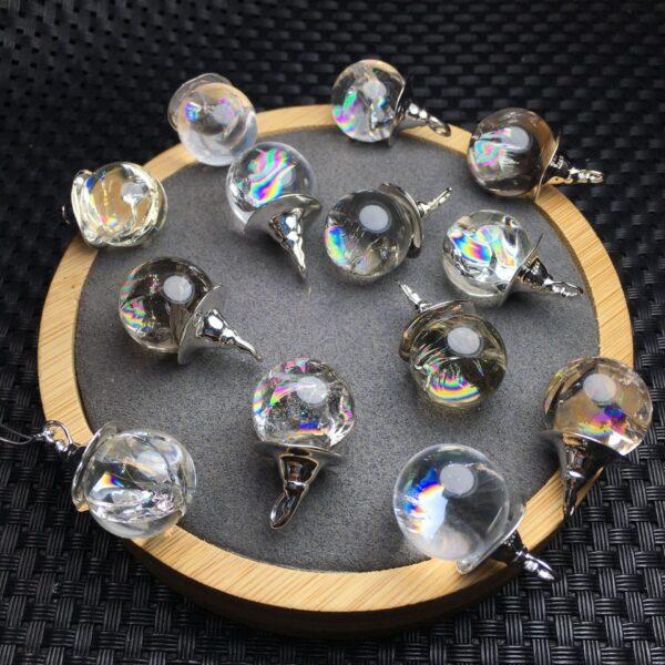 round shape rainbow light natural clear quartz bead sterling silver Wizard Hat charm - Image 3