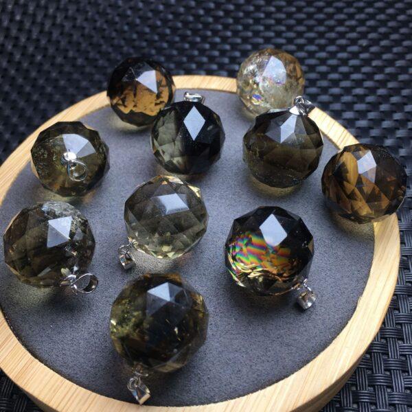 facet surface round shape rainbow light natural smoky citrine bead sterling silver charm - Image 4