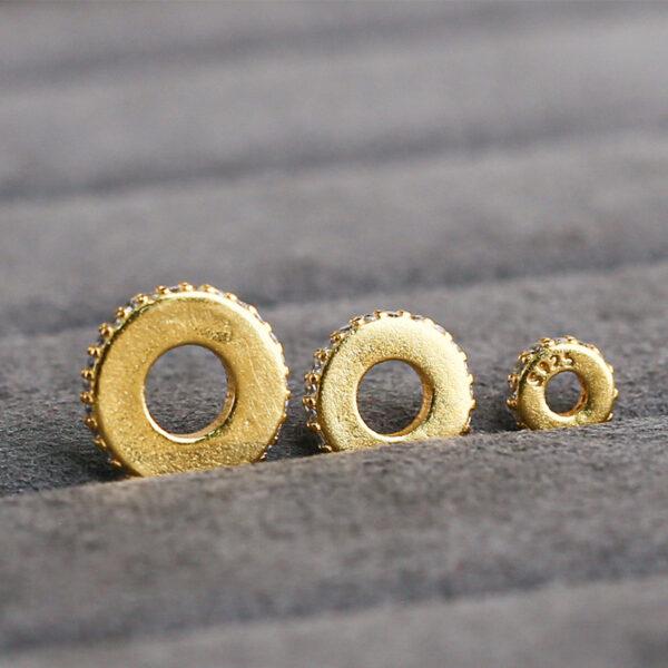 zircon inlaid gasket shape gild s925 sterling silver bead, golden gasket bead - Image 4