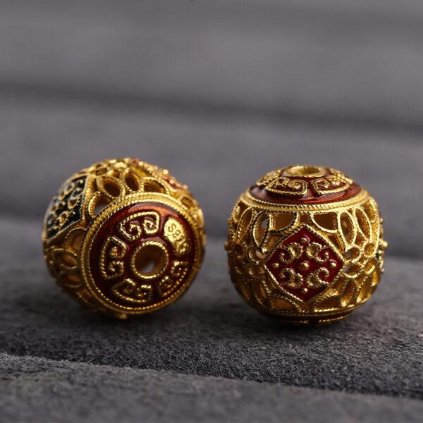 hollow flower pattern round shape gild sterling silver bead, enamel ball bead - Image 4