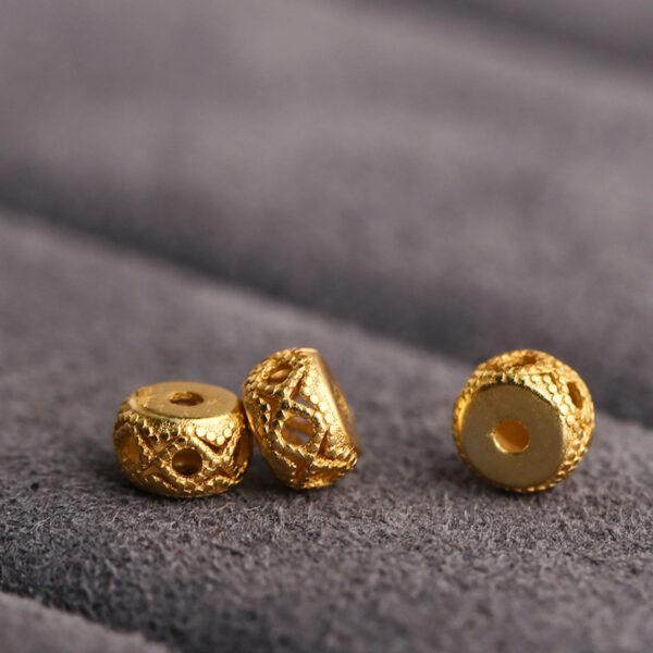 hollow drum shape gild s925 sterling silver bead, golden drum bead - Image 4