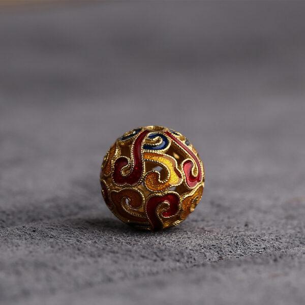 hollow abstract cloud pattern round shape gild sterling silver bead, enamel ball bead - Image 4