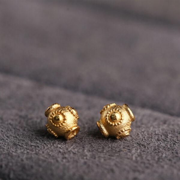 simple round pattern oval shape gild s925 sterling silver bead, golden oval bead - Image 4