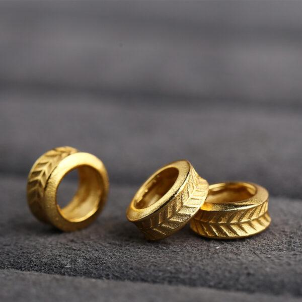 feather pattern ring shape gild s925 sterling silver bead, golden ring bead - Image 4