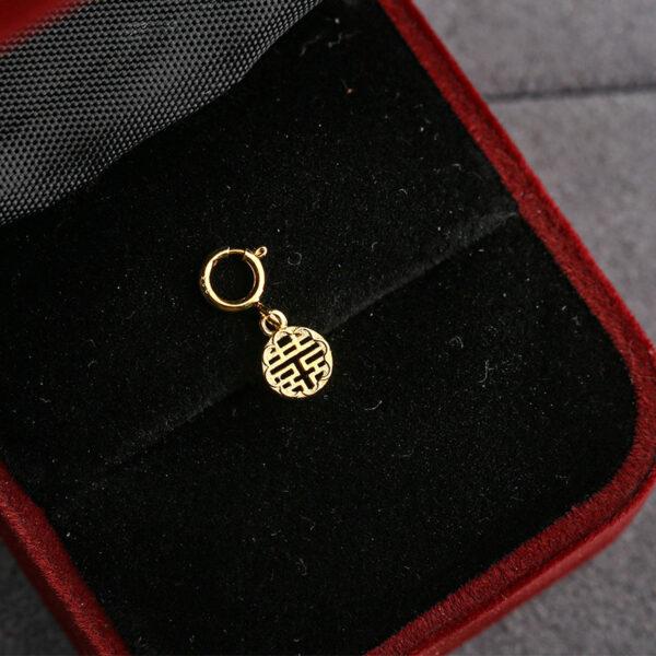 hollow 喜 pattern round shape gild s925 sterling silver charm bead, golden flower charm - Image 4