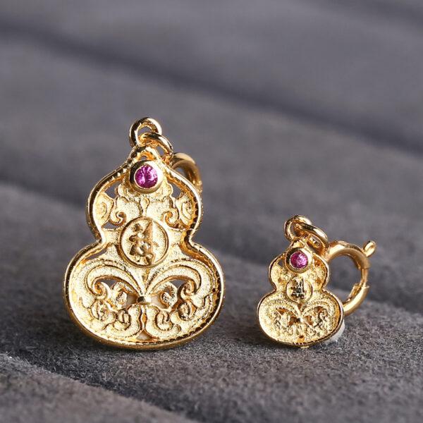 flower pattern gourd shape gild s925 sterling silver charm bead, golden gourd charm - Image 4