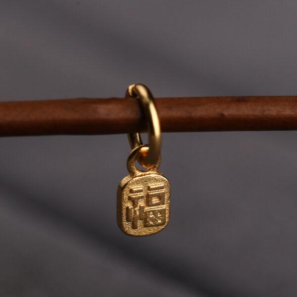 福 pattern oval shape gild s925 sterling silver charm bead, golden flower charm - Image 4