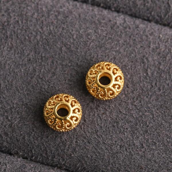 hollow flower pattern rondelle shape gild s925 sterling silver bead, golden rondelle bead - Image 4
