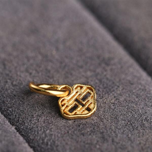 hollow 喜 pattern heart shape gild s925 sterling silver charm bead, golden heart charm - Image 4