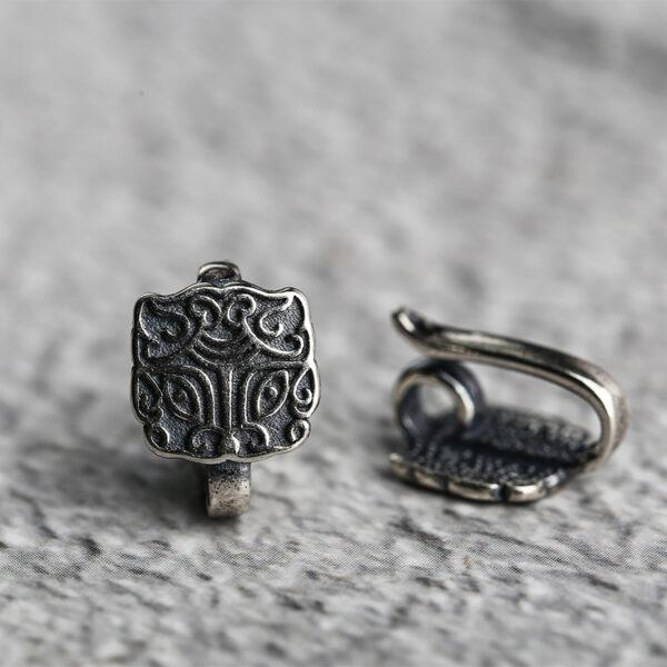 retro abstract beast pattern s925 sterling silver clasp bead, oxidized silver beast clasp - Image 4