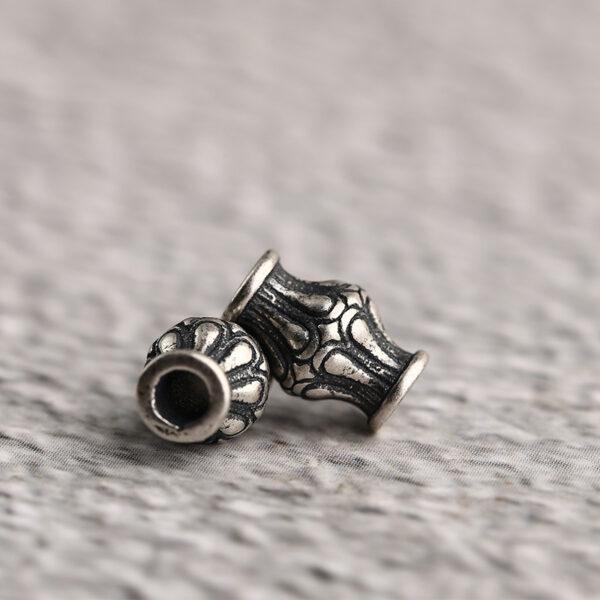 retro flower pattern drum shape s925 sterling silver bead, oxidized silver drum bead - Image 4