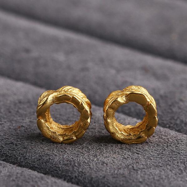 feather pattern ring shape gild s925 sterling silver bead, golden feather bead - Image 4