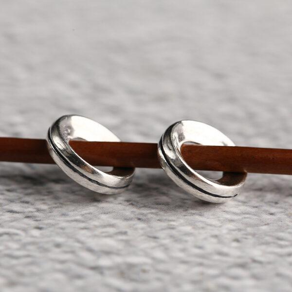 simple line pattern ring shape s925 sterling silver bead, oxidized silver ring bead - Image 4