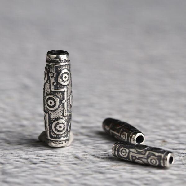 retro dzi bead pattern oval shape s925 sterling silver bead, oxidized silver dzi bead - Image 4