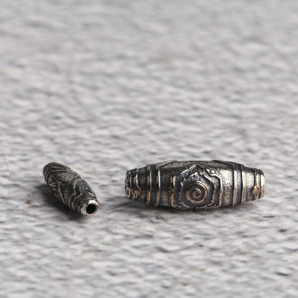 retro dzi bead pattern oval shape s925 sterling silver bead, oxidized silver dzi bead - Image 4