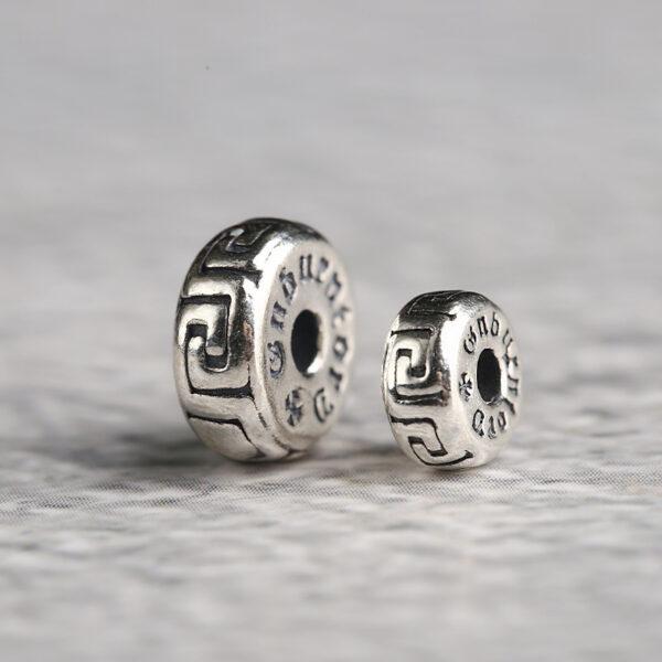 retro fret pattern rondelle shape s925 sterling silver bead, oxidized silver rondelle bead - Image 4