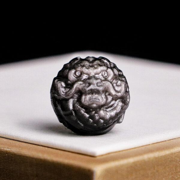 2 pcs / 5 pcs dragon pattern round shape natural silver obsidian bead - Image 4