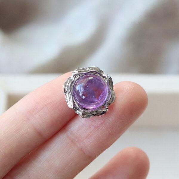 round flower shape natural amethyst and rose quartz inlaid copper bead - Image 4