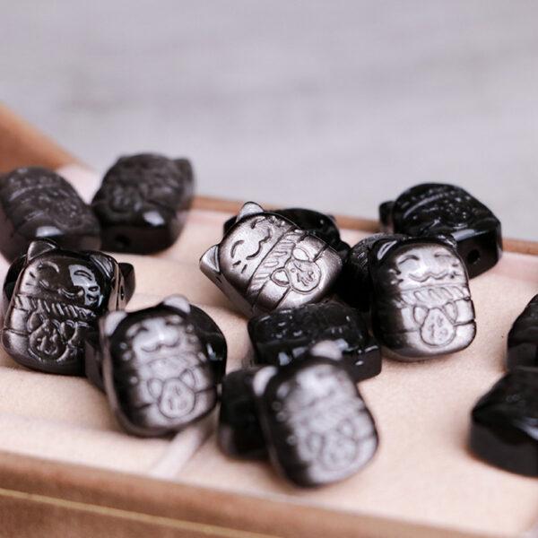 2 pcs / 5 pcs lucky cat shape natural obsidian bead - Image 4