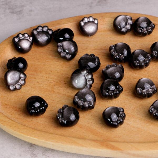 2 pcs / 5 pcs fat cat paw shape natural silver obsidian bead - Image 4