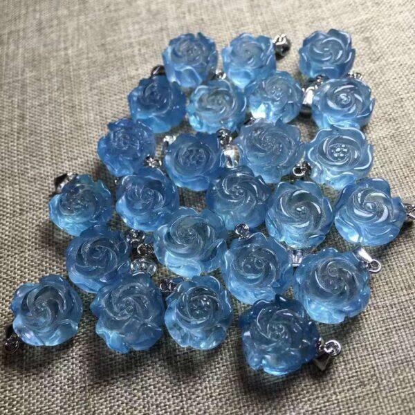 nice rose flower shape natural aquamarine bead sterling silver charm - Image 4