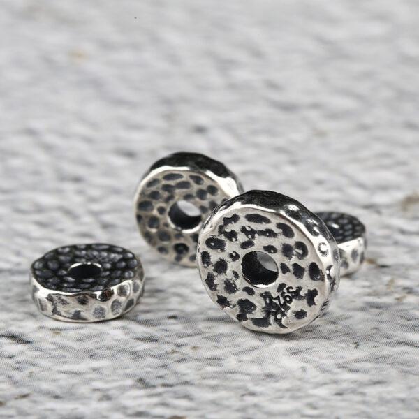 small pits pattern gasket shape s925 sterling silver bead, oxidized silver gasket bead - Image 4
