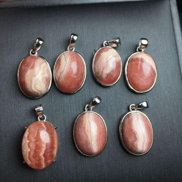 oval shape natural rhodochrosite bead inlaid sterling silver charm - Image 4
