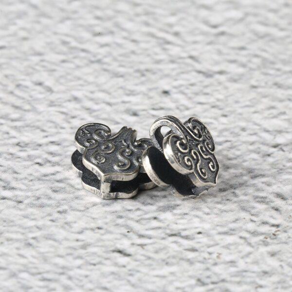 flower pattern heart shape s925 sterling silver charm bead, oxidized silver flower charm - Image 4