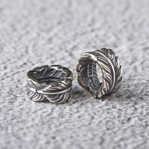 feather pattern ring shape s925 sterling silver bead, oxidized silver feather bead - Image 4