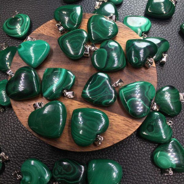 heart shape natural malachite bead sterling silver charm - Image 4