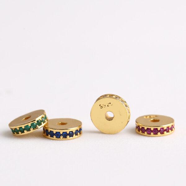 zircon bead inlaid gasket shape gild s925 sterling silver bead, golden gasket bead - Image 5